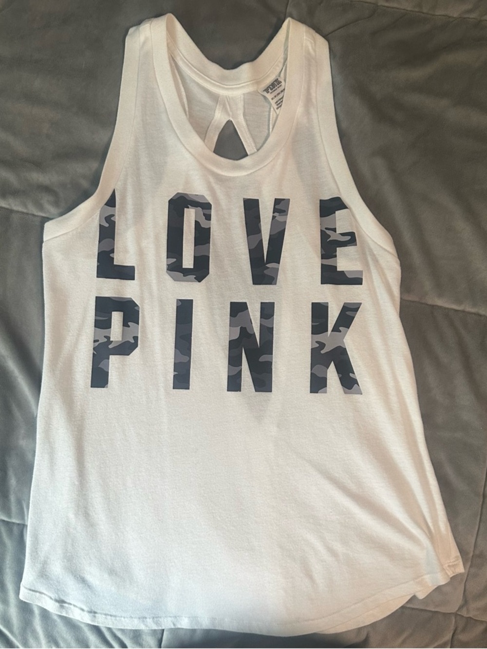 Victoria’s Secret Pink Tank Top | White with camo print | XS | NWOT